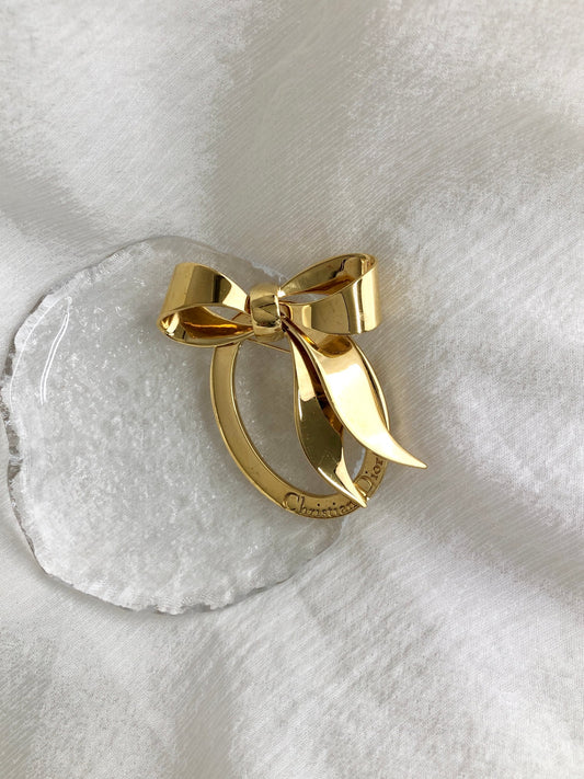 Christian Dior Ribbon Motif Brooch Gold Vintage 4swz6z