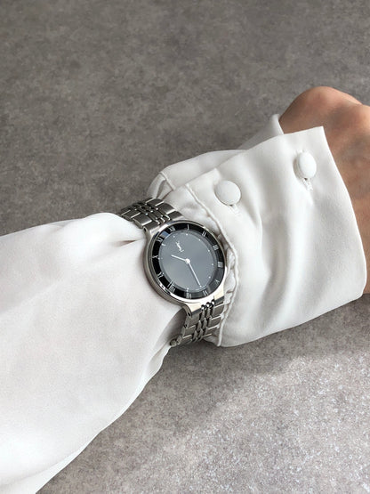 Yves Saint Laurent YSL Logo Quartz Watch Silver 5421-H10031Y Vintage r24dv6