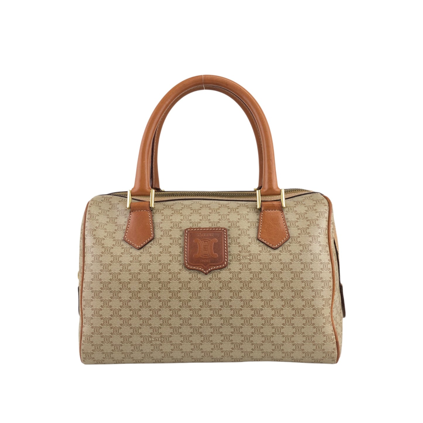 CELINE Macadam Blason Handbag Boston bag Beige Vintage t7x7kn