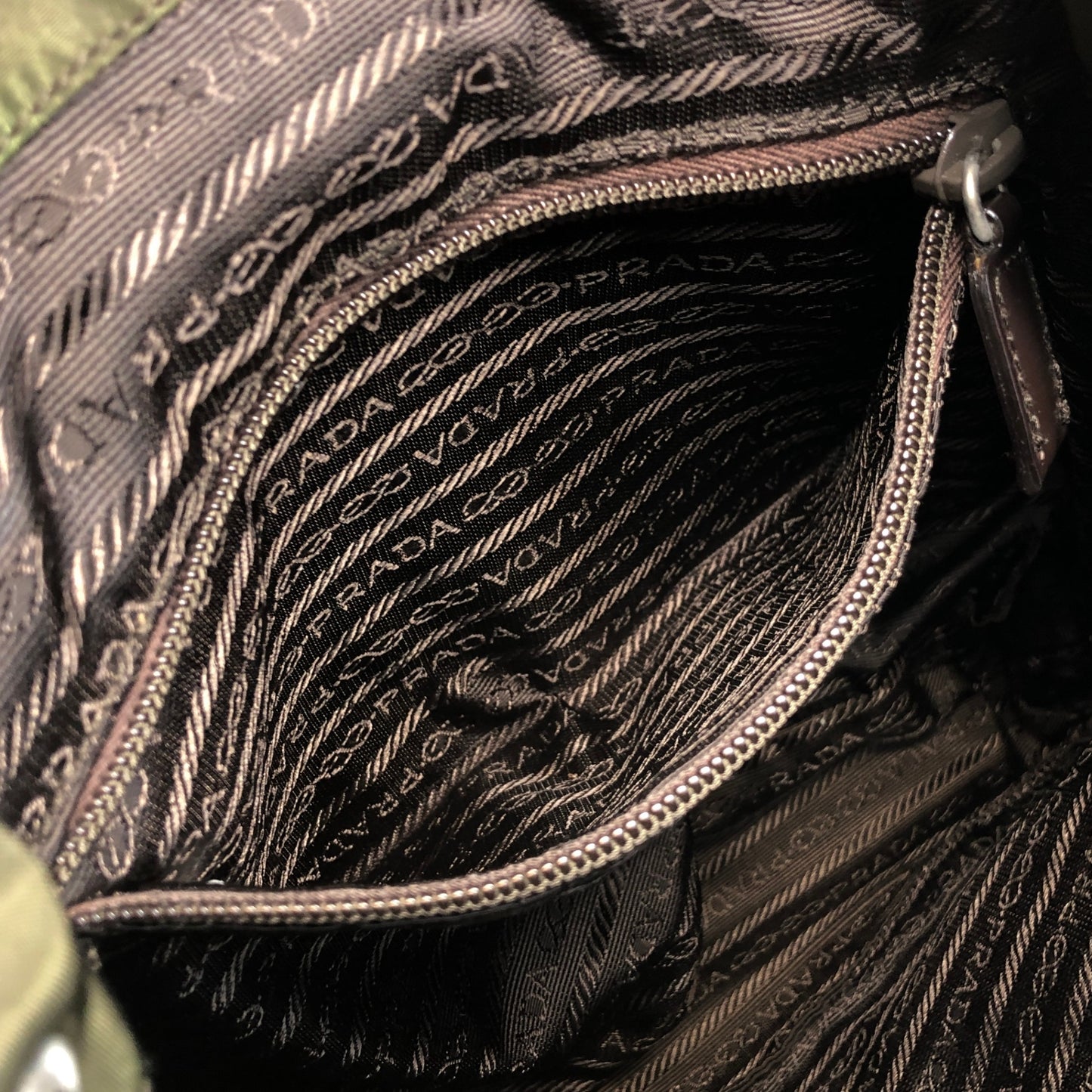 PRADA Triangle Logo Double Pocket Backpack khaki Vintage p3hihd