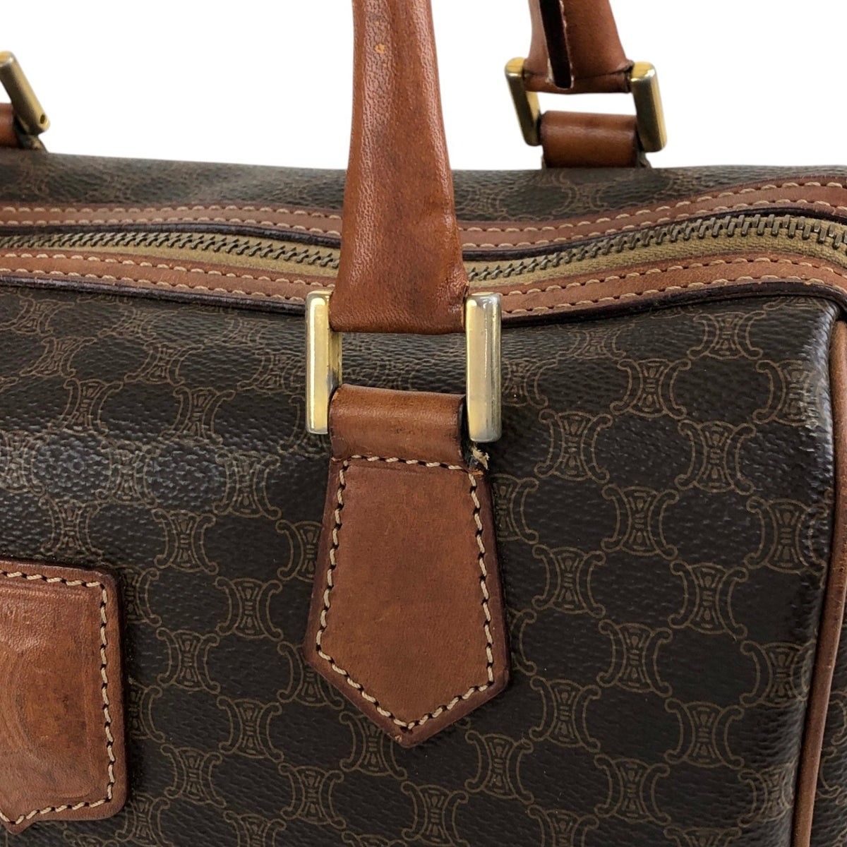 CELINE Macadam Blason Handbag Boston bag Brown Vintage u6p2h4