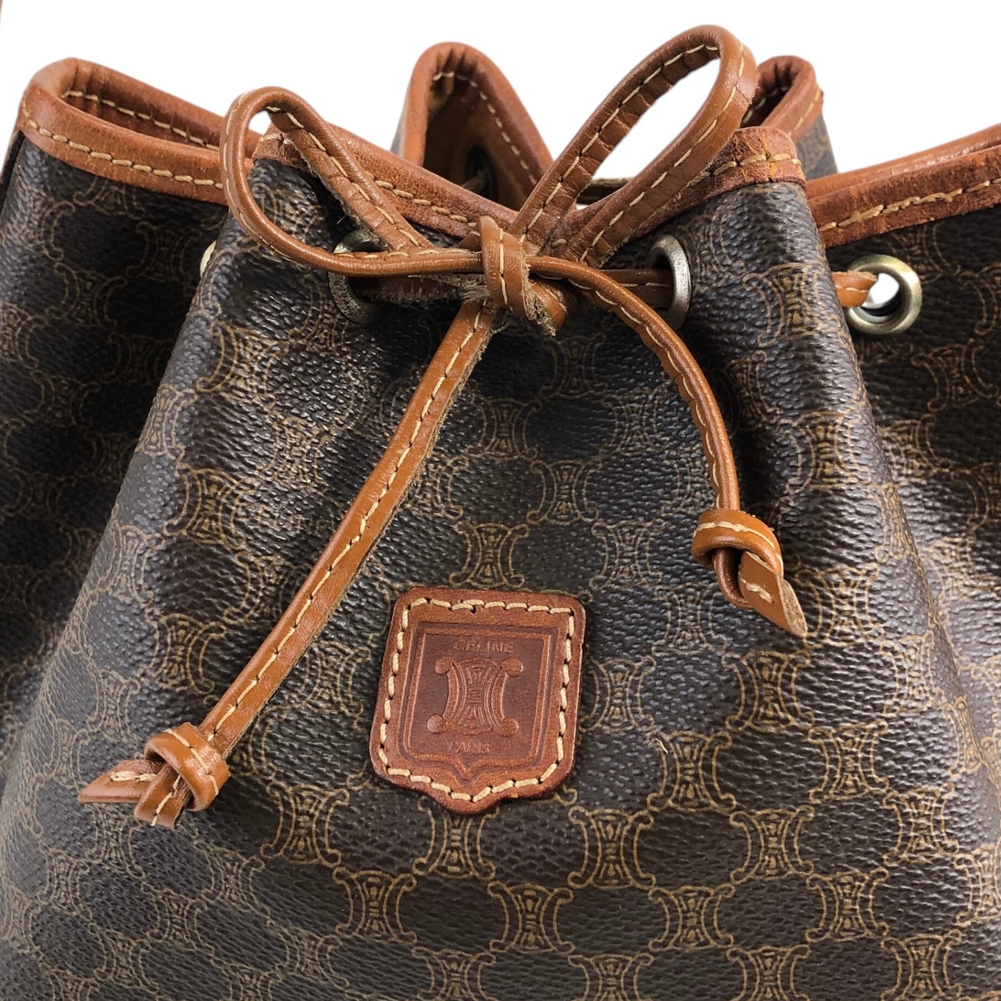 CELINE Macadam Blason Drawstring Small Shoulder bag Brown Vintage 6z2wx2