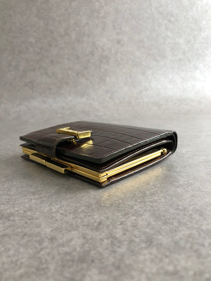Yves Saint Laurent Logo Metal Clasp Folded Wallet Brown Vintage m5y3xv