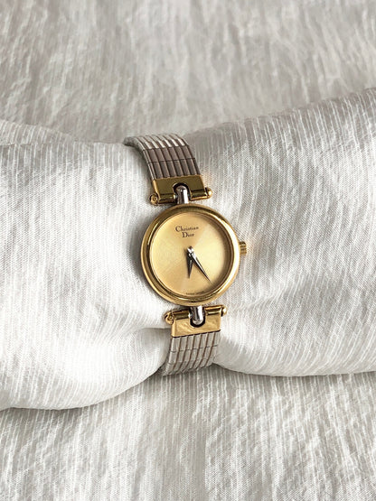 Christian Dior Logo Quartz Watch Silver×Gold 3025 Vintage xexzcz