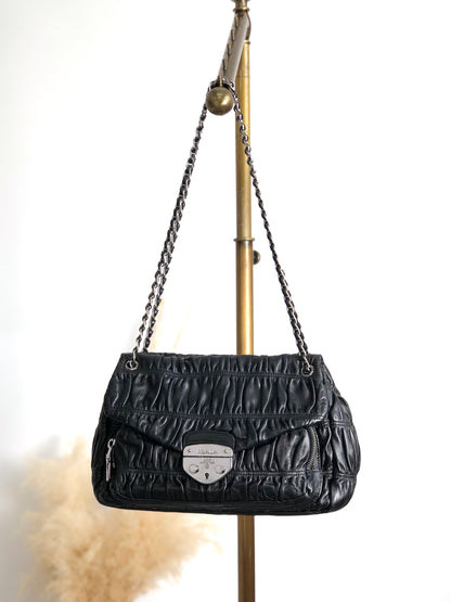 PRADA Logo Lock Chain Shoulder bag Black Vintage v87v8v