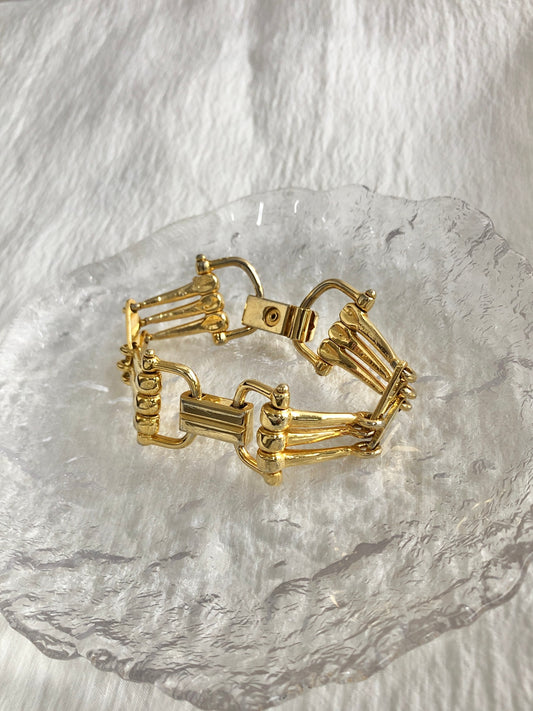 CELINE Horse Bit Bracelet Gold Vintage iib22t