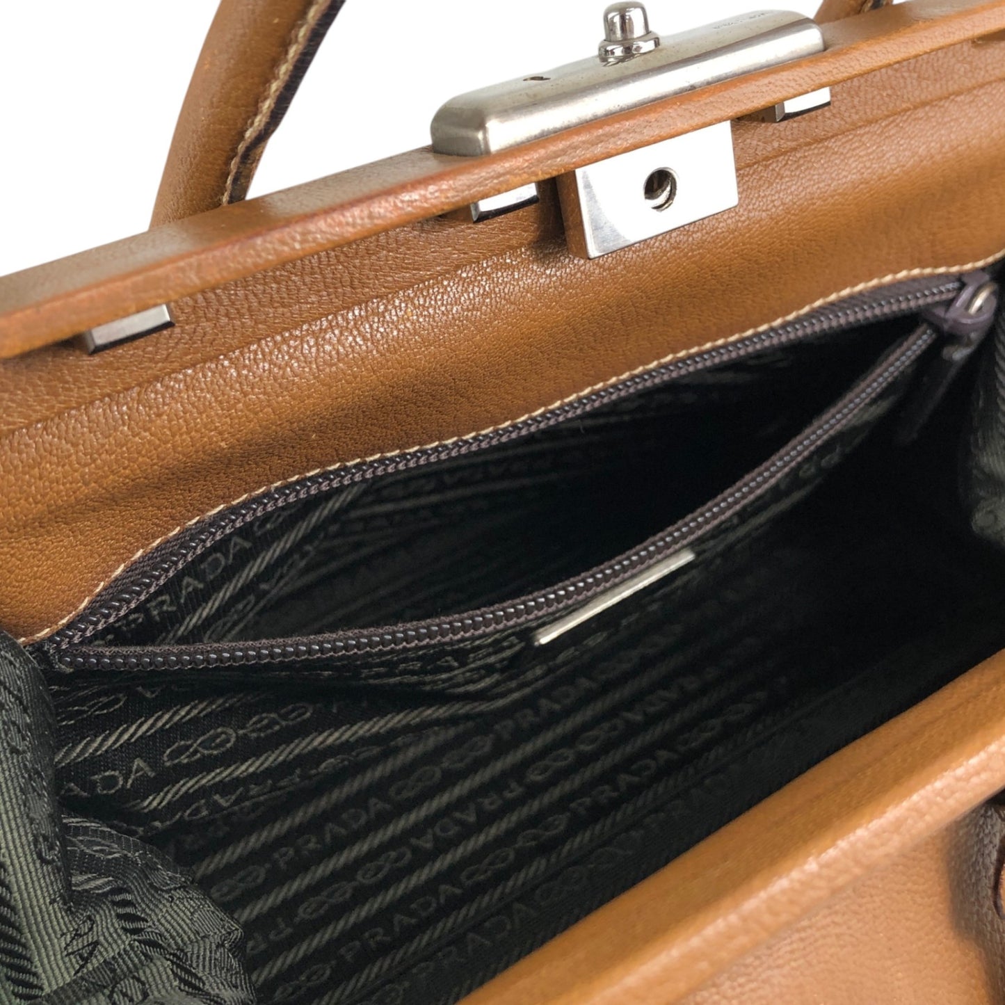 PRADA Metal Clasp Handbag Brown Vintage d6nuka