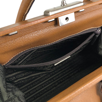 PRADA Metal Clasp Handbag Brown Vintage d6nuka