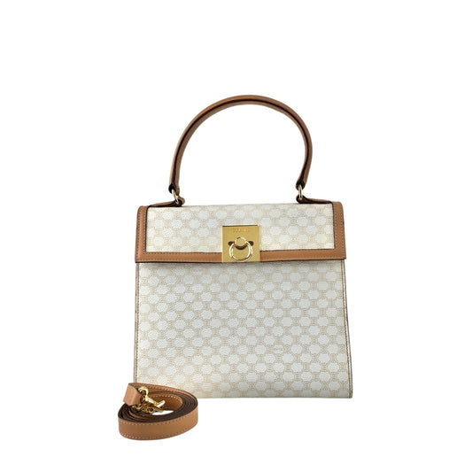 CELINE Macadam Gancini Two-way Top Handle Handbag Shoulder bag White Vintage 5gy5ms