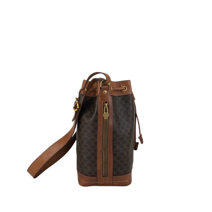 CELINE Macadam Blason Drawstring Shoulder bag Brown Vintage fmd3v6