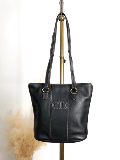 Christian Dior CD Logo Handbag Totebag Black Vintage 66ksm7