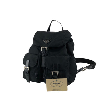 PRADA Tessuto Triangle Logo Double Pocket Backpack Black Vintage vjpnrf