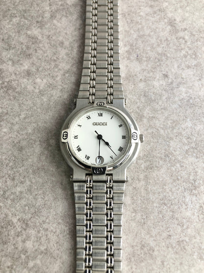 GUCCI Logo Quartz Watch Silver 9100M Vintage yxt2b6