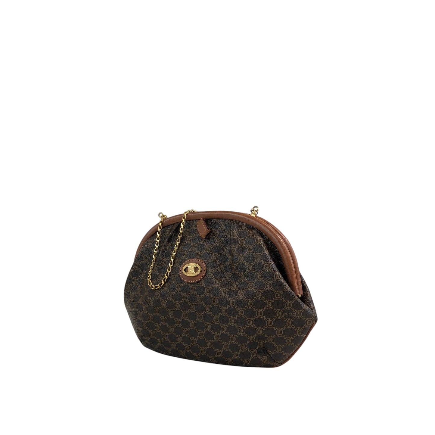 CELINE Macadam Metal Closure Chain Shoulder bag Brown Vintage tfpb4s