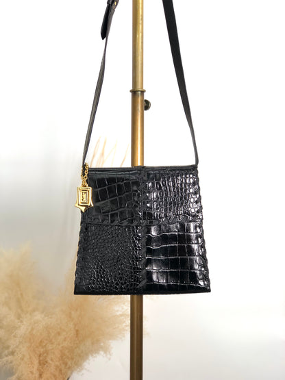 Yves Saint Laurent YSL Logo Charm Shoulder bag Black Vintage p7s3ib