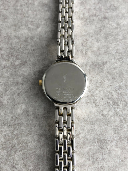 Yves Saint Laurent YSL Logo Quartz Watch Silver×White Vintage 5se247