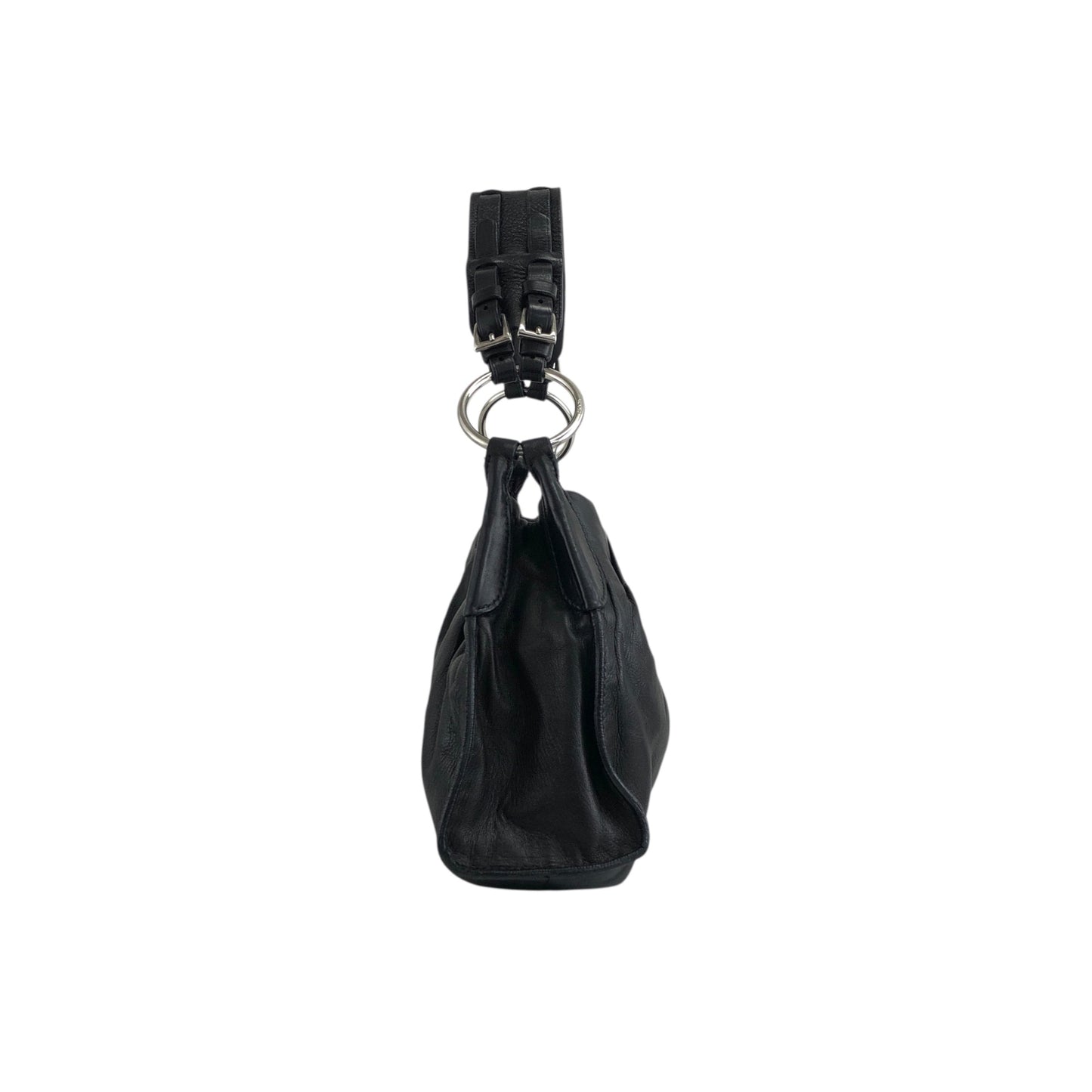 PRADA 三角形標誌單肩包 Hobobag 黑色復古 bs6gm7