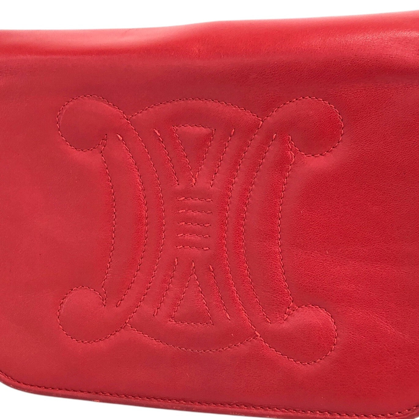 CELINE Triomphe Stitch Chain Shoulder bag Red Vintage 2vaduu