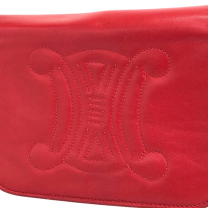 CELINE Triomphe Stitch Chain Shoulder bag Red Vintage 2vaduu