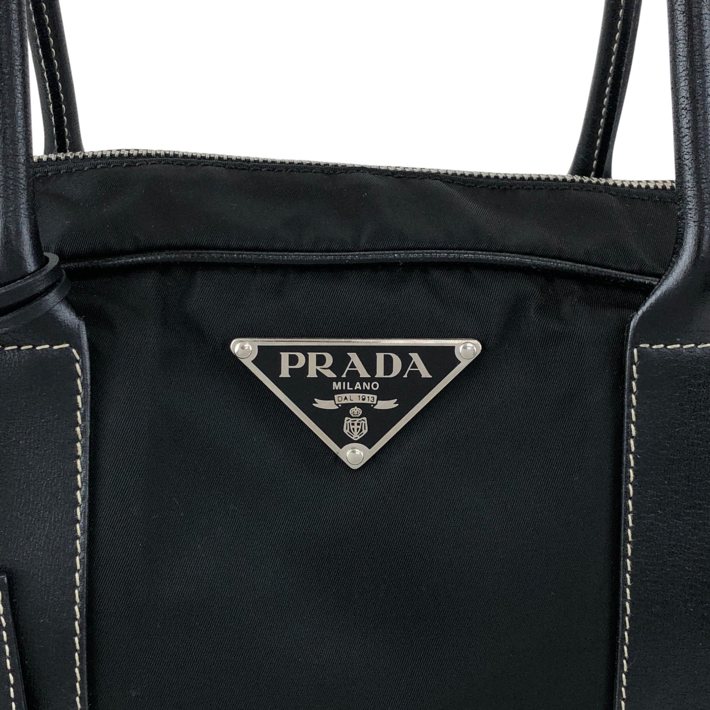 PRADA Tessuto Triangle Logo Padlock Small Boston bag Handbag Black Vintage xxiw34