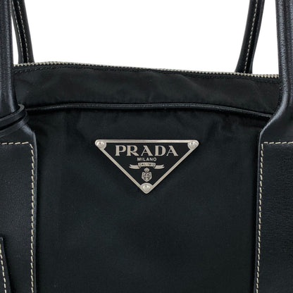PRADA Tessuto Triangle Logo Padlock Small Boston bag Handbag Black Vintage xxiw34