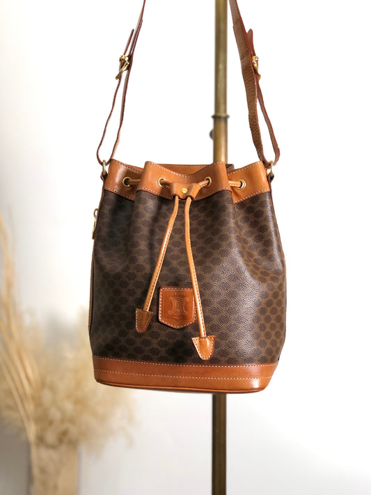 CELINE Macadam Blason Drawstring Shoulder bag Brown Vintage e8wkxg