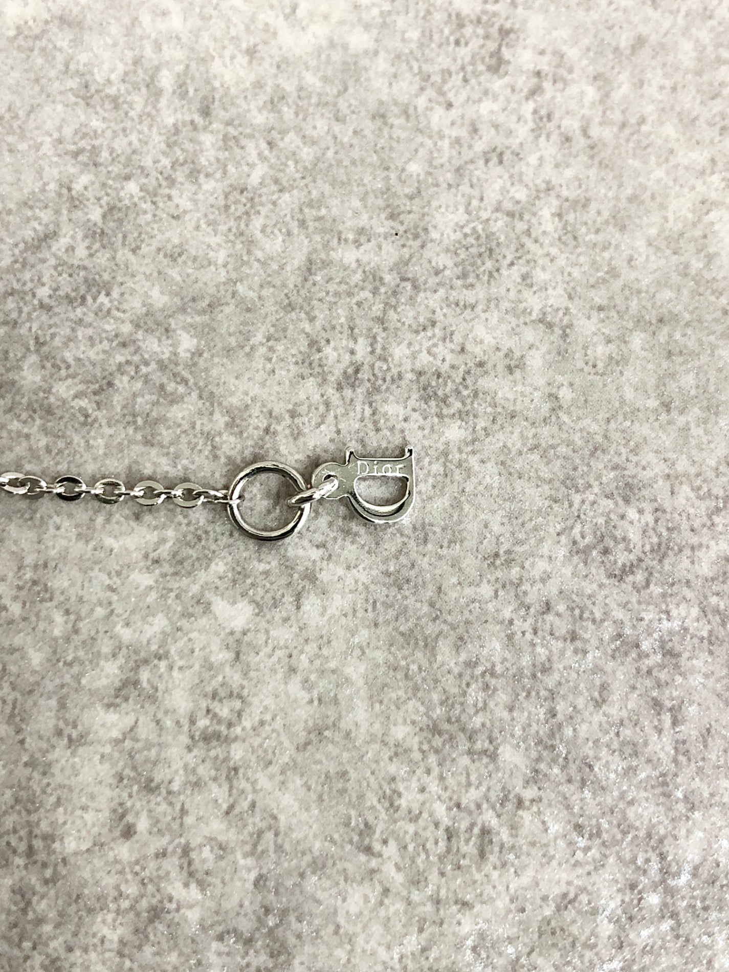 Christian Dior Logo Motif Rhinestone Necklace Silver Vintage 7cngfa
