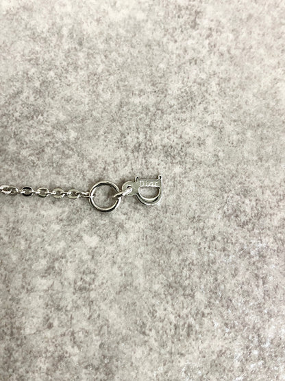 Christian Dior Logo Motif Rhinestone Necklace Silver Vintage 7cngfa