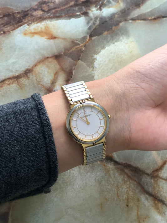 Yves Saint Laurent YSL Logo Quartz Watch Silver×Gold 2823-268440 Yo Vintage zdikrb