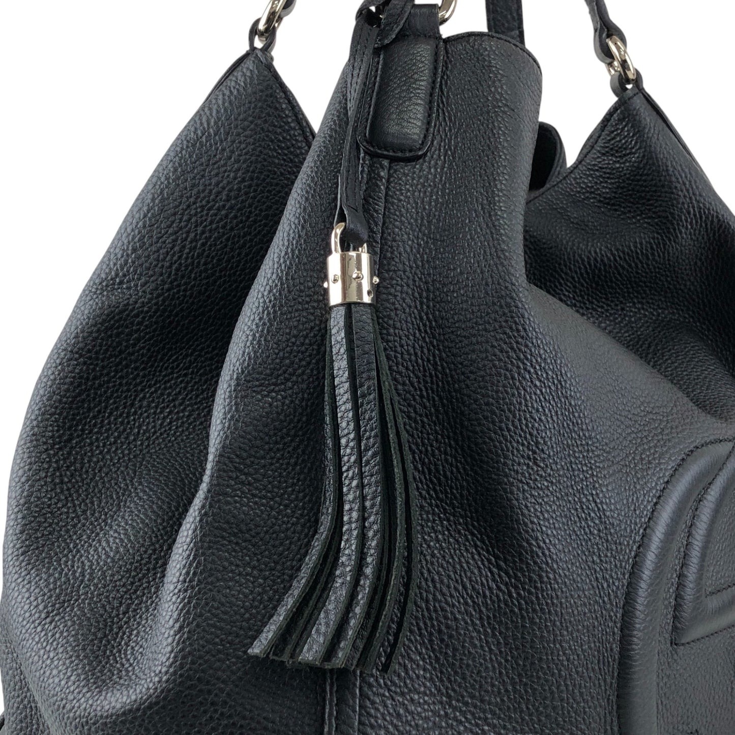 GUCCI Logo Embossed Tassel Shoulder bag Hobobag Black Vintage p2pw3n