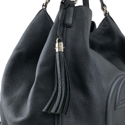 GUCCI Logo Embossed Tassel Shoulder bag Hobobag Black Vintage p2pw3n