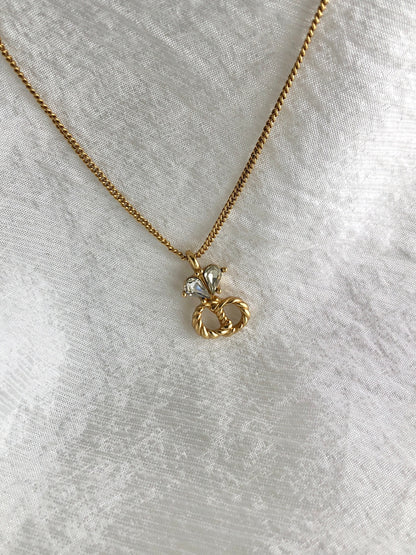 Christian Dior CD Logo Motif Rhinestone Necklace Gold Vintage grfmbp