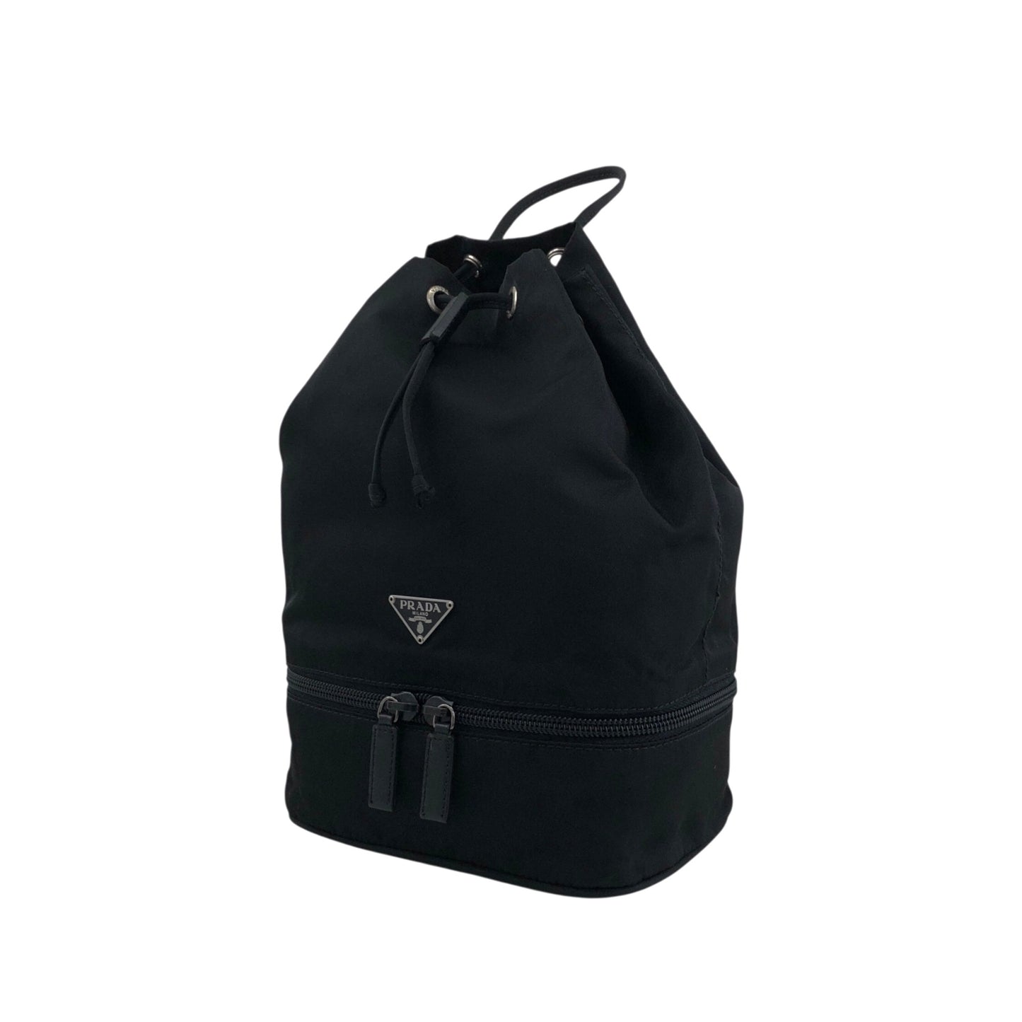 PRADA Tessuto Triangle Logo Drawstring Small Handbag Black Vintage erv6gi