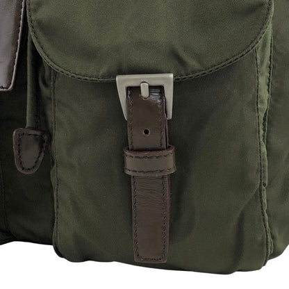 PRADA Triangle Logo Double Pocket Backpack khaki Vintage p3hihd