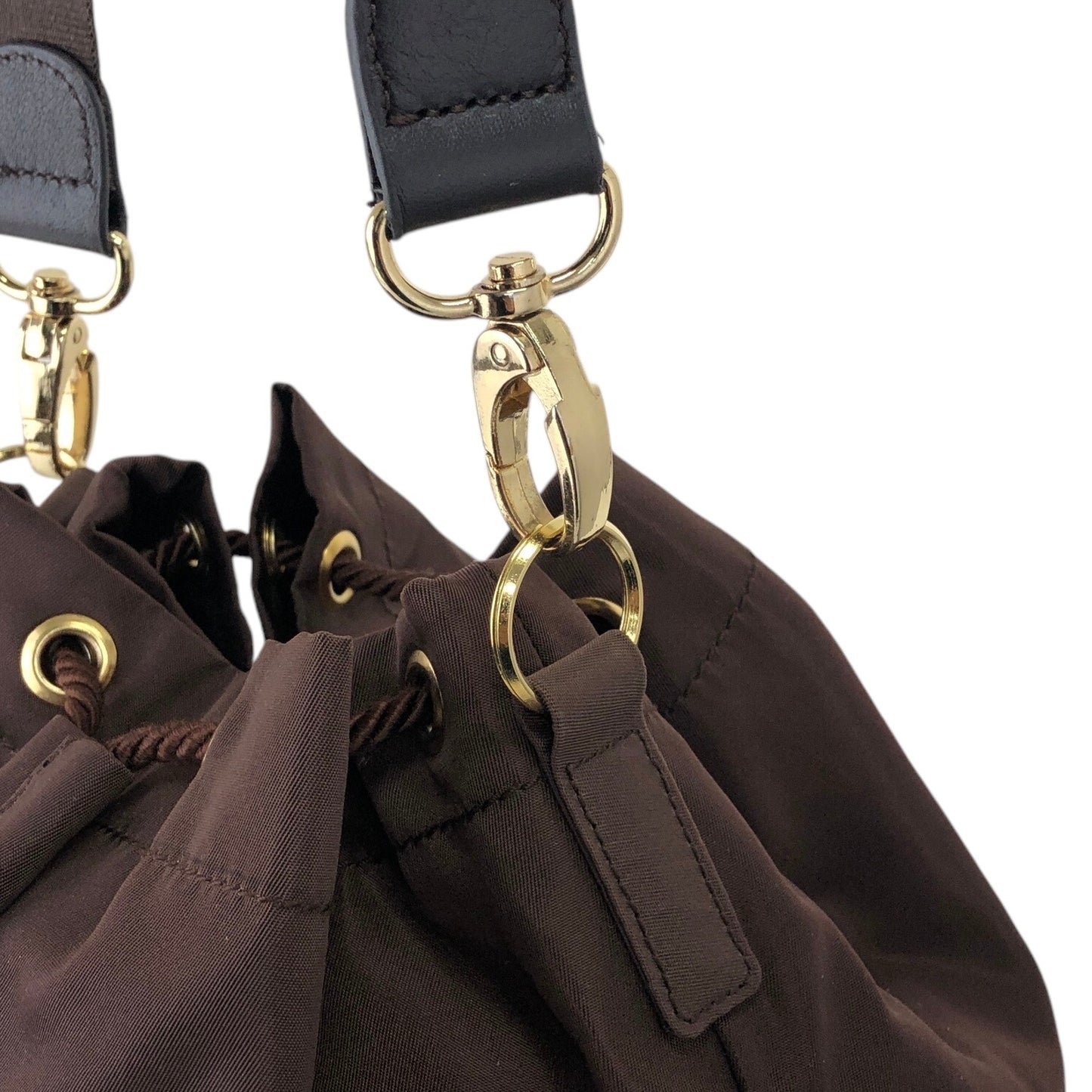 PRADA Logo Embroidery Drawstring Shoulder bag Brown Vintage ksgst8