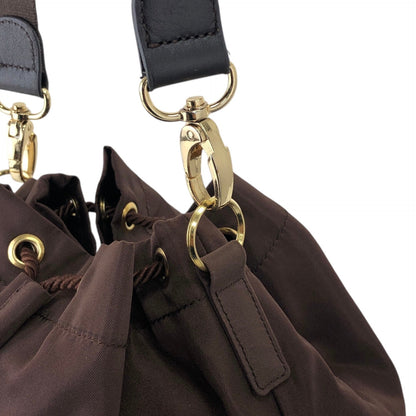 PRADA Logo Embroidery Drawstring Shoulder bag Brown Vintage ksgst8
