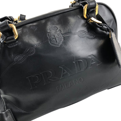 PRADA Logo Embossed Handbag Boston bag Black Vintage nfyku6