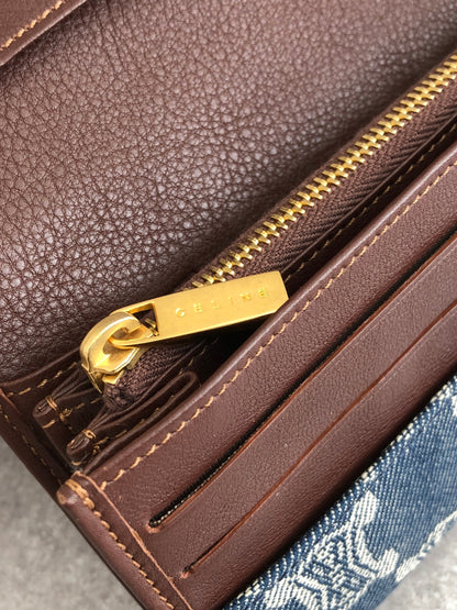 CELINE Blason Paris Macadam Long Wallet Indigo Vintage r2d33g
