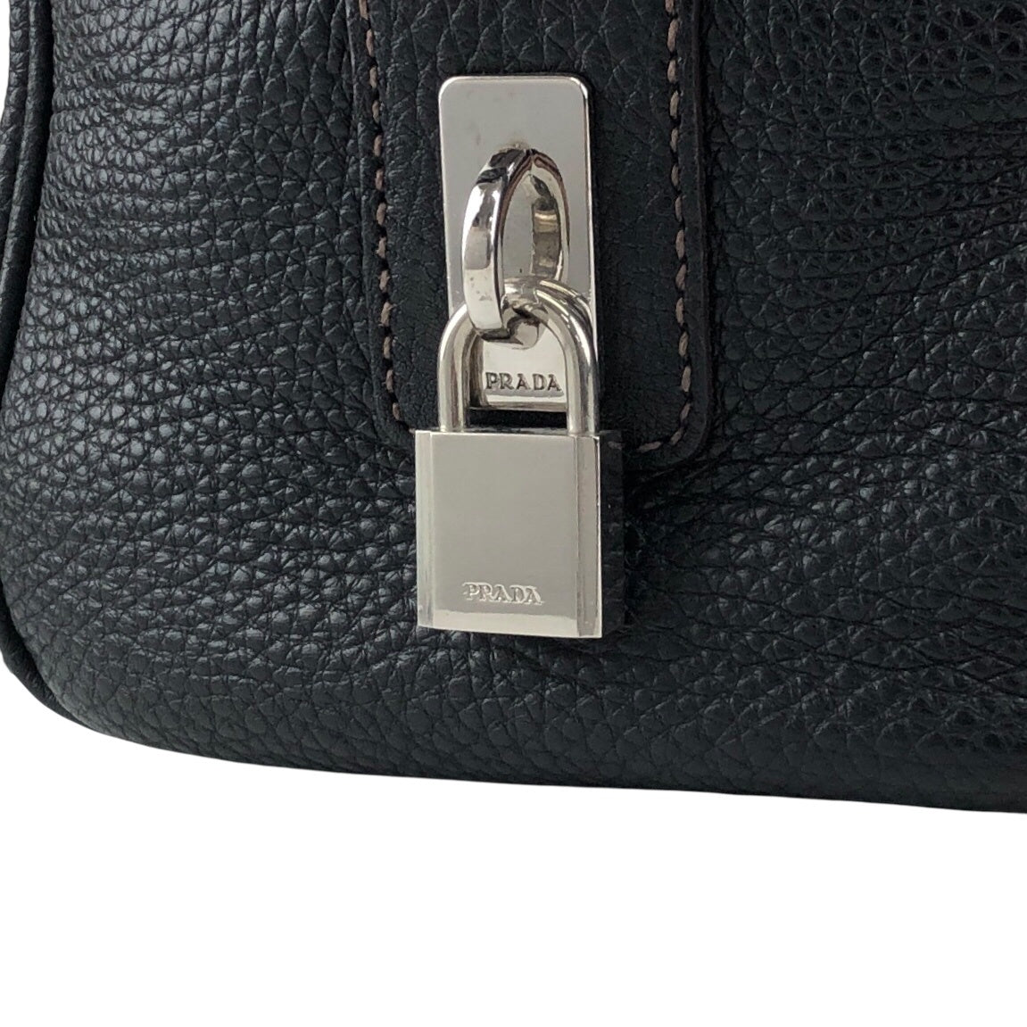 PRADA Logo Embossed Small Boston bag Handbag Black Vintage f8pbsn