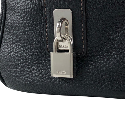 PRADA Logo Embossed Small Boston bag Handbag Black Vintage f8pbsn