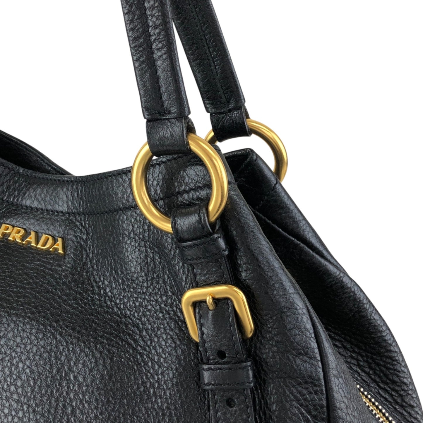 PRADA Logo Handbag Black BR4085 Vintage 3hvhgg