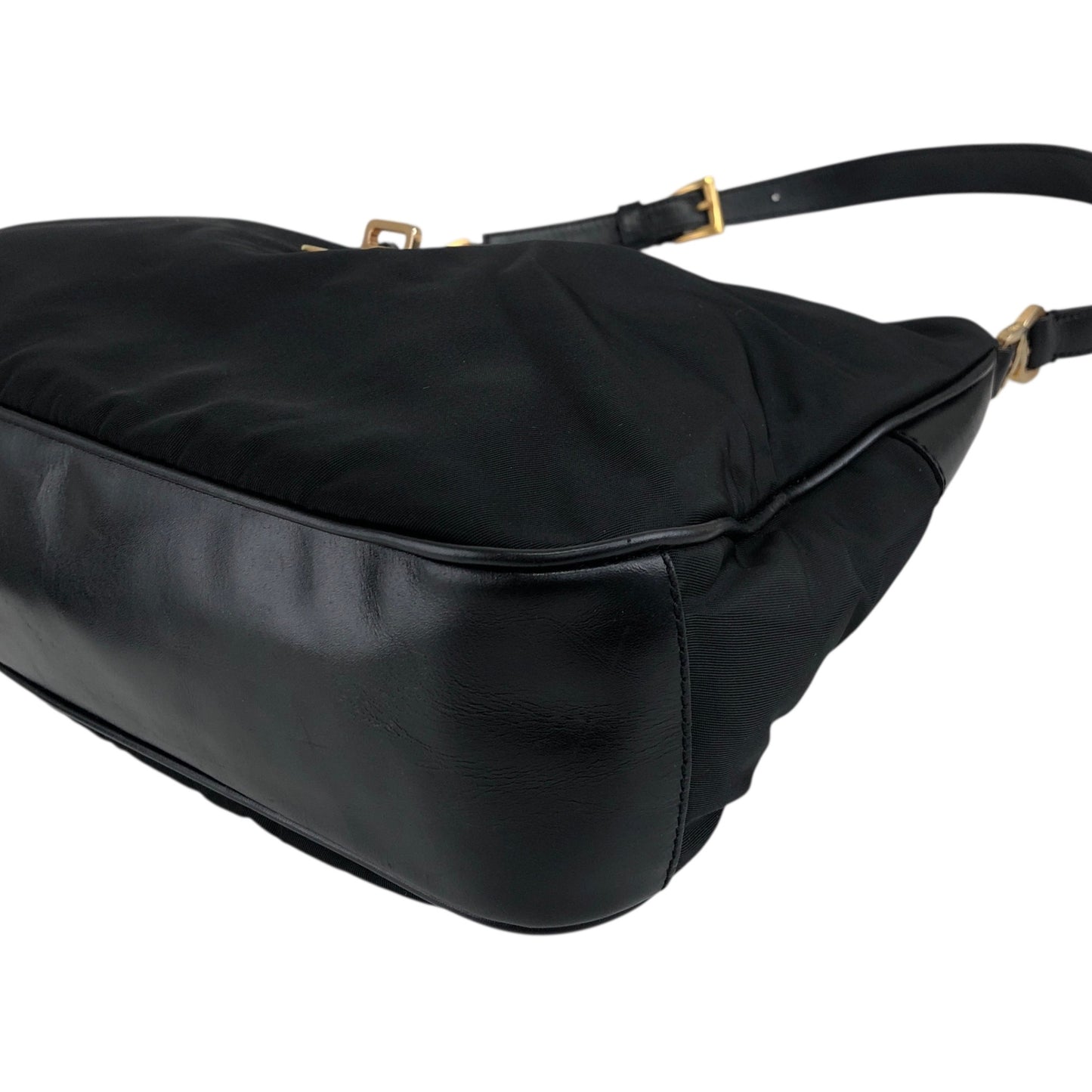 PRADA Tessuto Triangle Logo Turn Lock Shoulder bag Black Vintage 5mvw3a