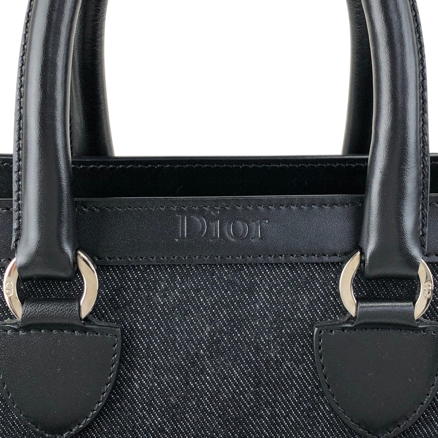 Christian Dior Logo Handbag Black,Indigo Canvas Denim Vintage 554rfk