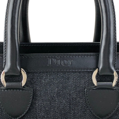 Christian Dior Logo Handbag Black,Indigo Canvas Denim Vintage 554rfk