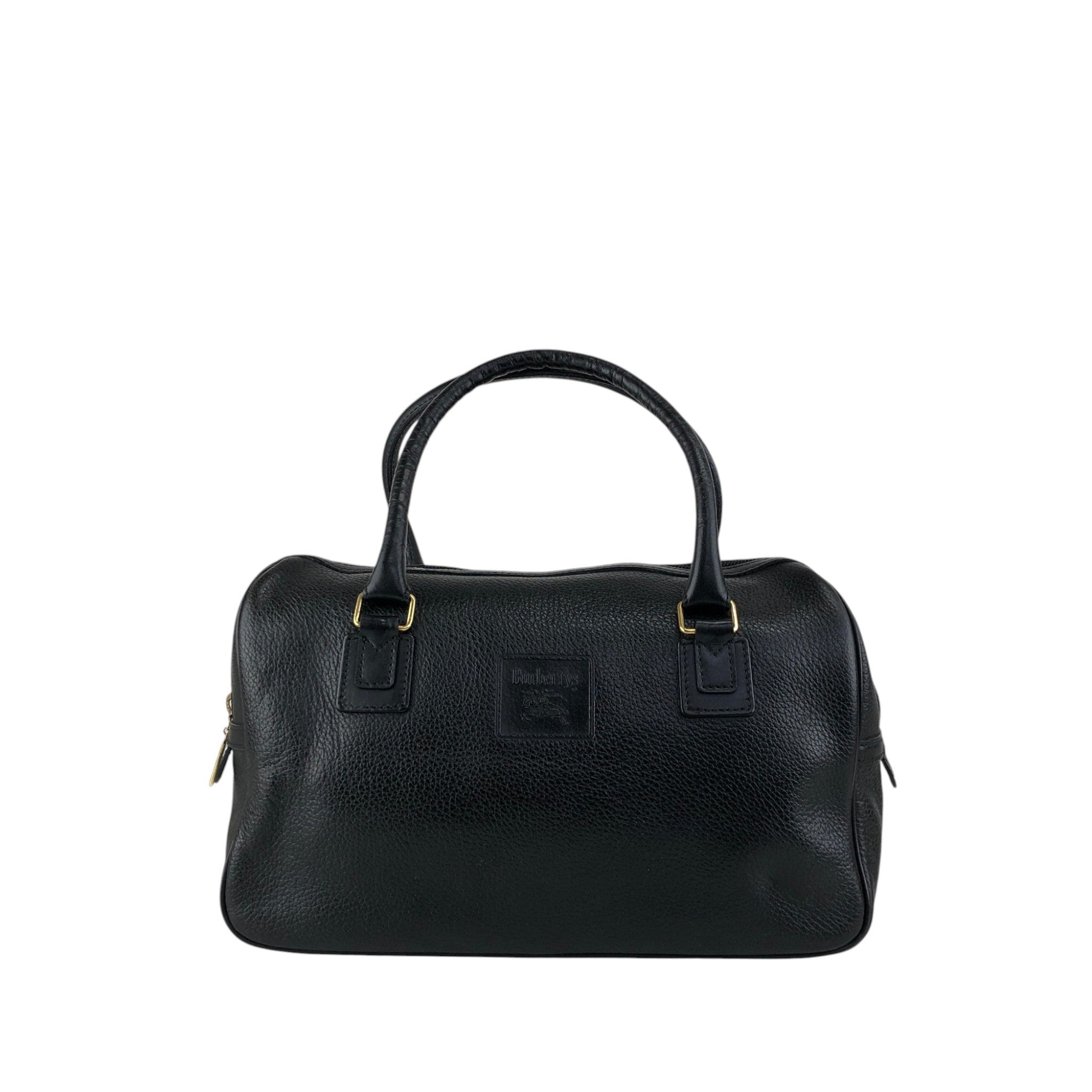 BURBERRY Logo Embossed Handbag Boston bag Black Vintage ybjkpc