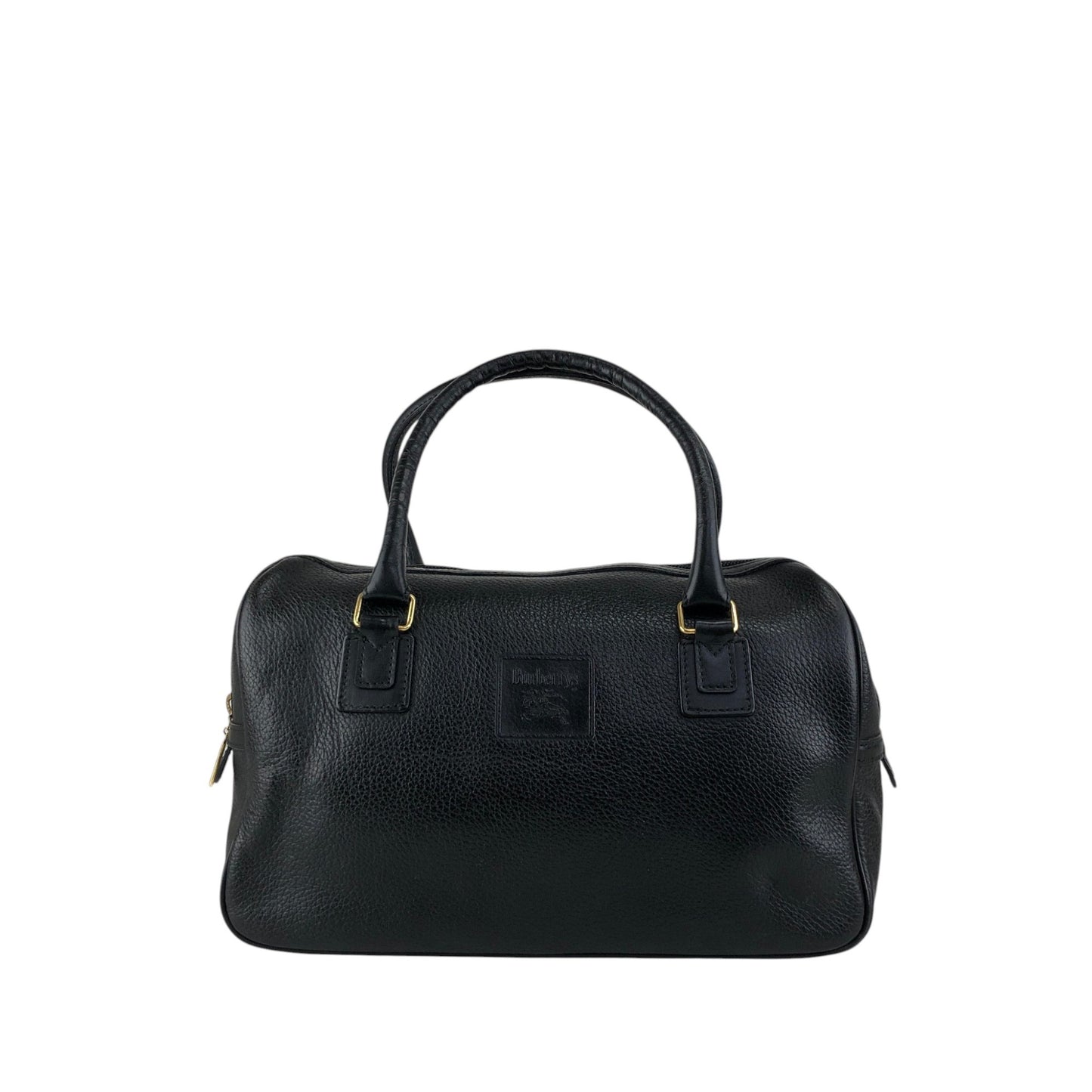 BURBERRY Logo Embossed Handbag Boston bag Black Vintage ybjkpc