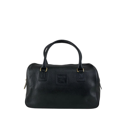 BURBERRY Logo Embossed Handbag Boston bag Black Vintage ybjkpc