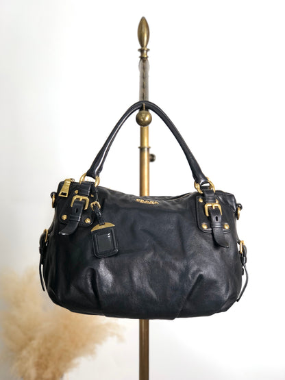 PRADA Logo Handbag Black Vintage jkn44z