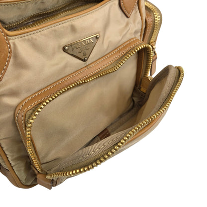 PRADA Tessuto Triangle Logo Side Pocket Handbag Beige Vintage a35ftn