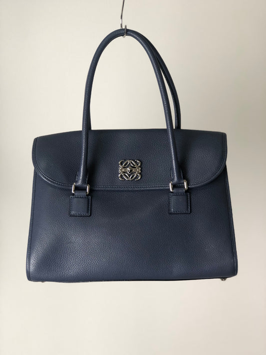 LOEWE Anagram Turn Lock Leather Handbag Blue Gray Vintage v8tra2